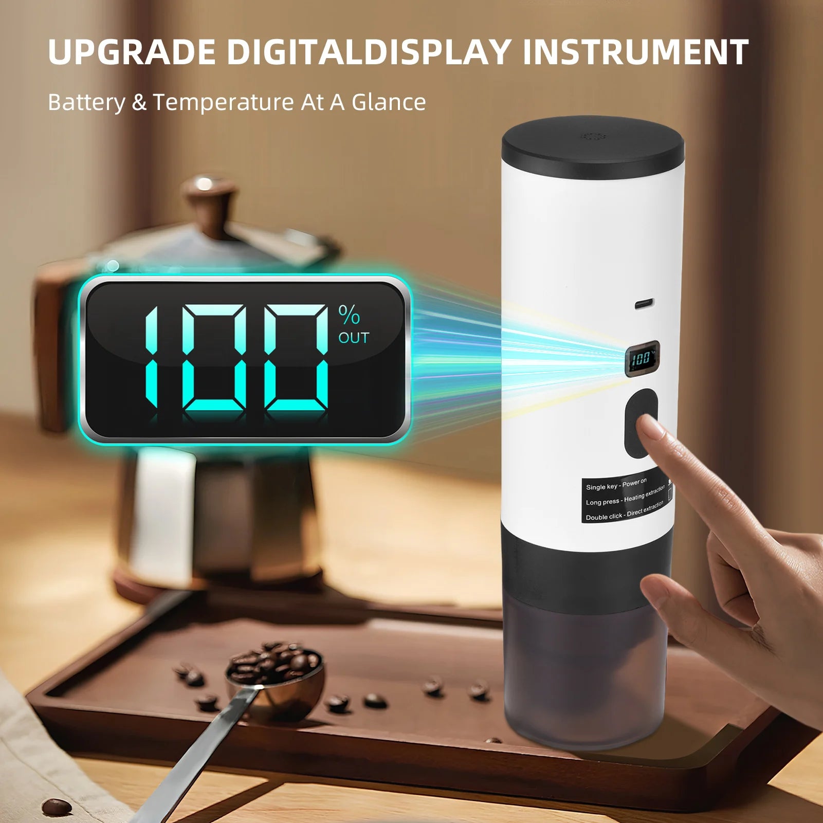 Nieuwe 3-in-1 draagbare koffiezetter, Journey Brew™ digitaal display 